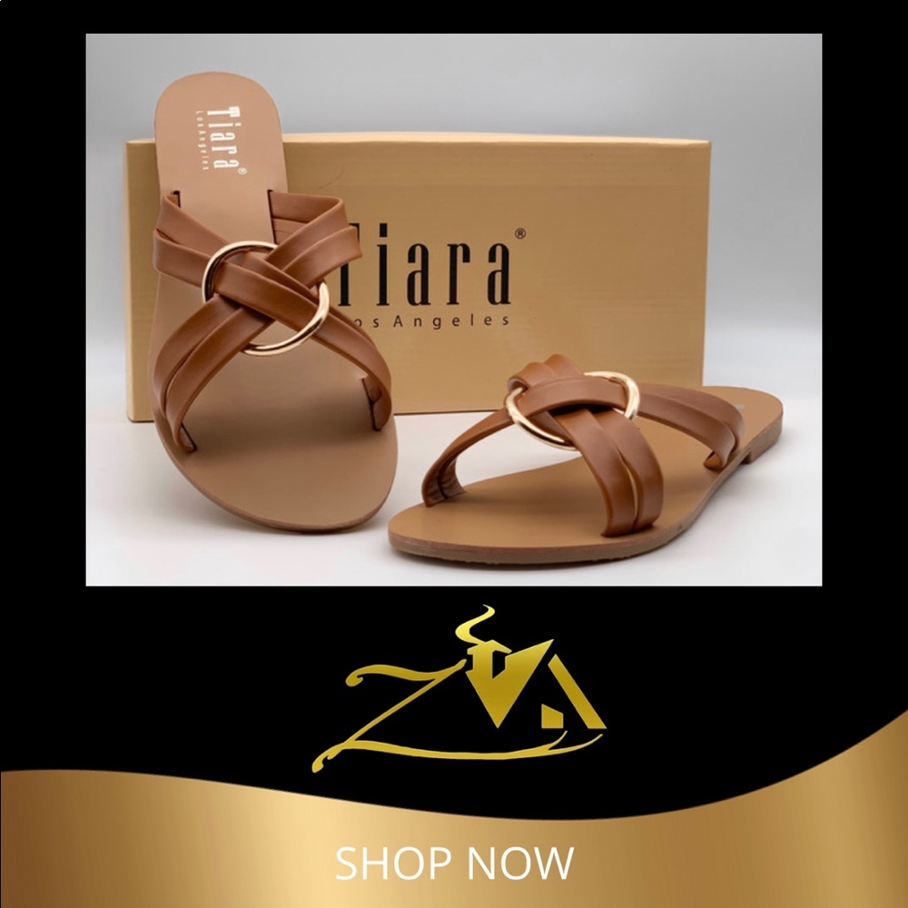 Women’s Camel/Gold Slip-On Sandals